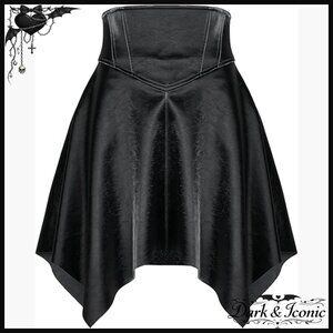 High Waisted Faux Leather Skater Mini Skirt A-Line Flared Punk Rave